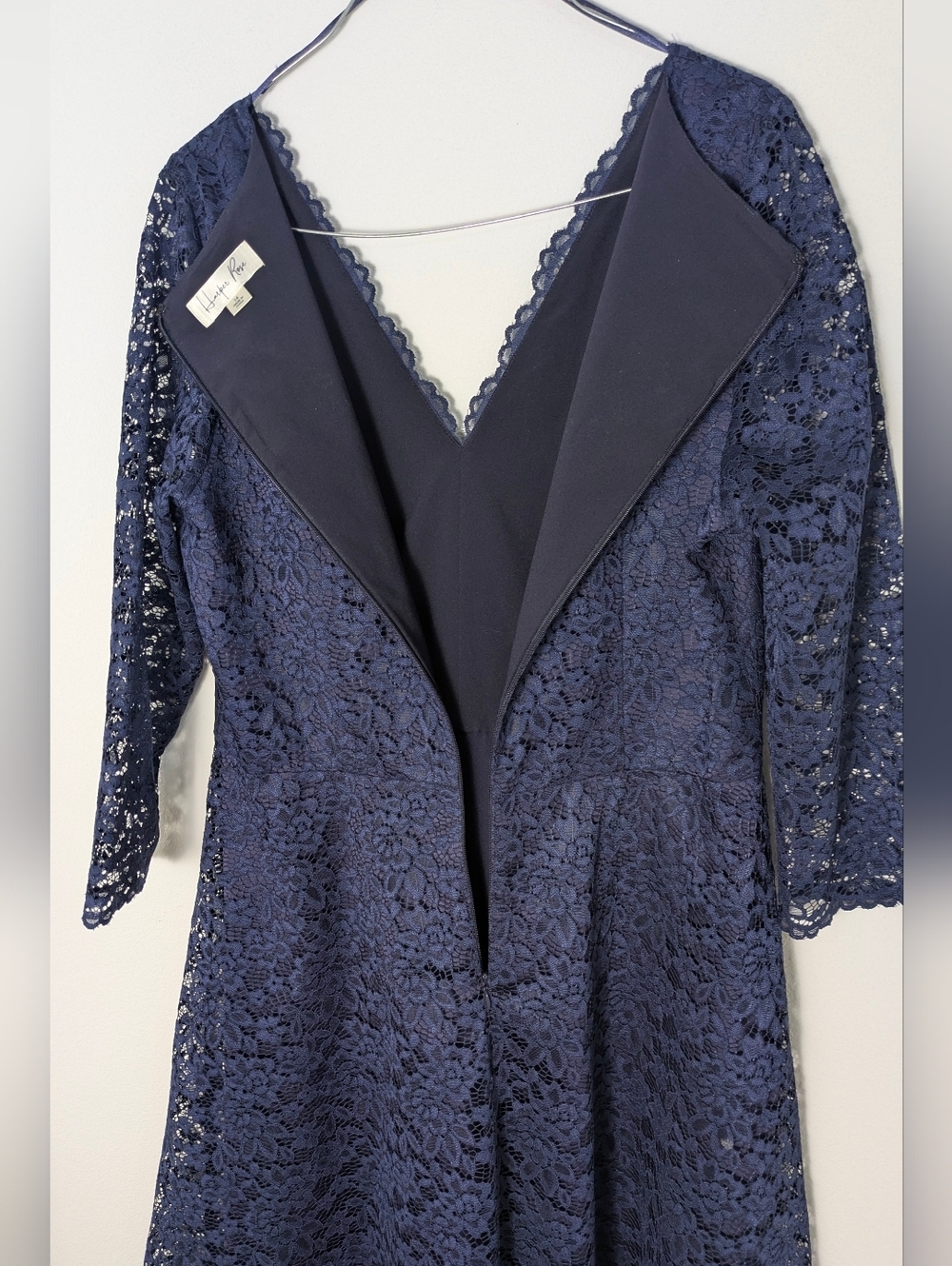 Harper Rose Navy Blue V-neck Lace Party Dress Half Sleeve Knee Length Sz 14 euc - Picture 7 of 11